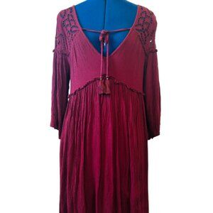 American Eagle Outfitters Burgundy Boho Crinkle Dress
